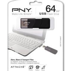 PNY Attache USB 2.0 Flash Drive, 64GB/ BLACK (P-FD64GATT03-GE)