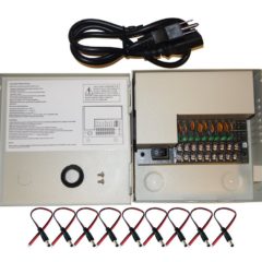 Evertech 9 Channel Output 12V DC CCTV Distributed Power Supply Box with 9 Pcs. DC Pigtail for Security Camera