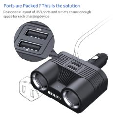 MEIDI 80W 2-Socket Cigarette Lighter Splitter 3.4A Dual USB Car Charger Adapter for iPhone 7/7s/6 Plus, Samsung, GPS and More (black)