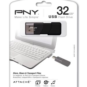 PNY Attache USB 2.0 Flash Drive, 32GB/ BLACK (P-FD32GATT03-GE)